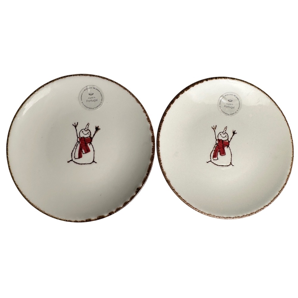 Made in Portugal Snowman Appetizer Plates Set of 2 White Red 8.25in Ceramic - Picture 7 of 8